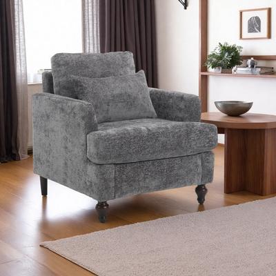 "29.53"" Chenille Accent Chair with Tufted Design and Studded Trim and Solid Wood Frame"