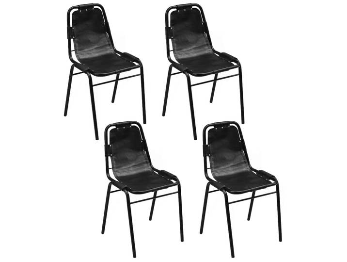 Vidaxl - Chaises À Manger Lot De 4 Noir Cuir Véritable
