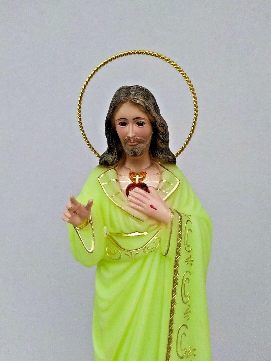 Zilver Heilig Hart Religieus Beeld - Fosforescerend Decoratief Object - Hoogte: 37 cm