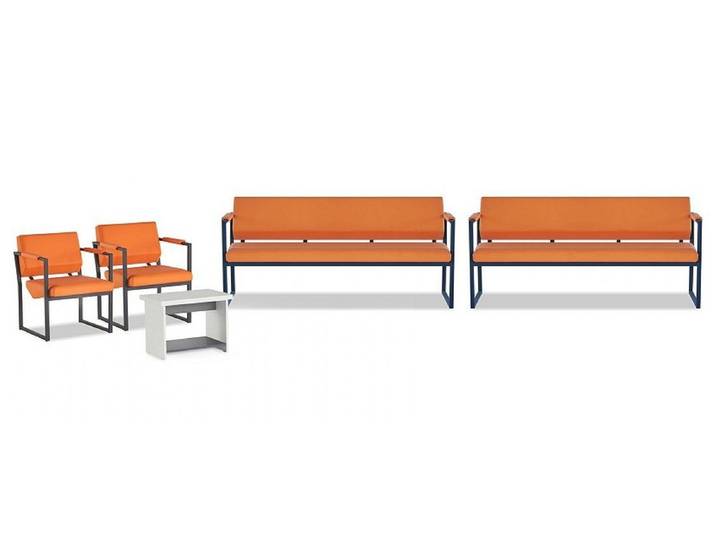 Xlmoebel Polstergarnitur Luxuriöse orange Wartezimmer Möbel: 2 Bänke, Couchtisch, 2 Sessel, (Polstergarnitur, 5-tlg., 5-teilig), Made in Europa