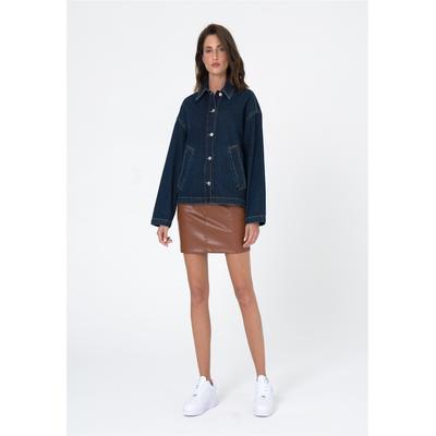 Jeansjacke FRESHLIONS "Carolina", Damen, Gr. M, blau, 100% Baumwolle, unifarben, lang, Jacken Jeansjacke, in klassisch modernem Design
