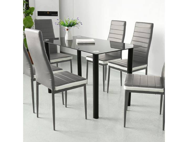 Lot de 6 Chaises de Salle à Manger PIPIPOXER Siege Rembourré Épais Moderne 40x39x98 cm Gris principal blanc secondaire