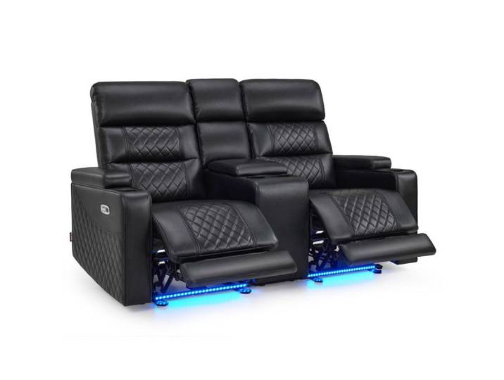 M MCombo Fauteuil cinéma 2 places réglable électriquement Zero-Gravity avec console & LED 7705 (Noir)