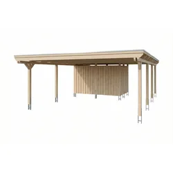 Skan Holz Emsland - Flachdach Doppelcarport aus Leimholz Breite 609 cm 609 x 846 cm (Gr.2 inkl. Abstellraum) Nut- und Feder Dachschalung mit EPDM-Dachfolie farblich unbehandelt