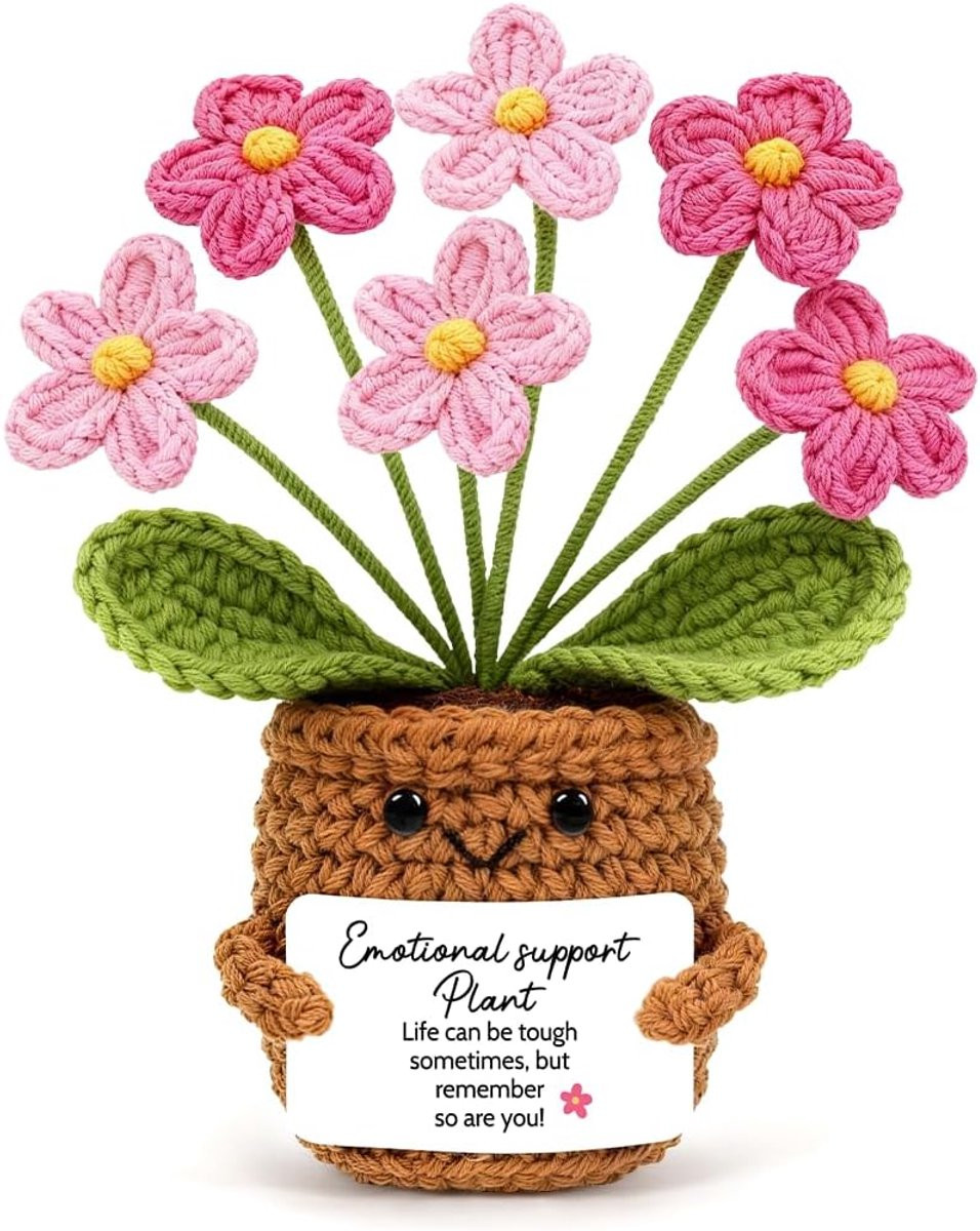 Handgemaakte gehaakte bloemen geluksbrenger - Geel - 16 cm