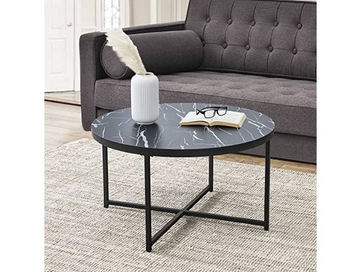[en.casa] Couchtisch Uppvidinge Beistelltisch 45x80cm Wohnzimmertisch rund Marmor/Schwarz