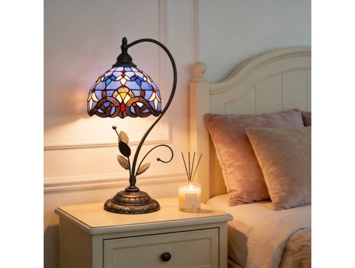 Lampe de table de style baroque, lampe en verre coloré floral, feuilles S, lampe de bureau vintage pour chevet, salon, bureau
