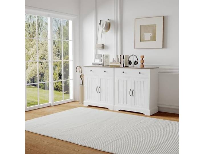 Zstar Vielseitiger Aufbewahrungsschrank für Flur, Esszimmer, Wohnzimmer und Küche – Modernes Sideboard Buffet mit Türen und verstellbaren Regalböden, 75 cm – Kaffeebar oder Vorratsschrank – Weiß