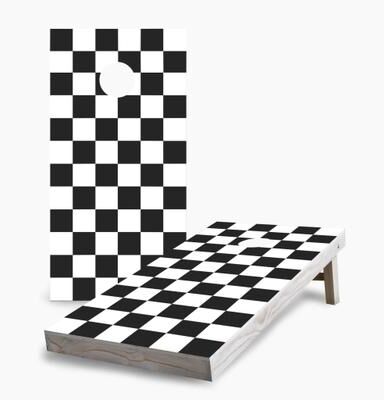Skip's Garage Black and White Checkered Regulation 2x4 Cornhole Game Set