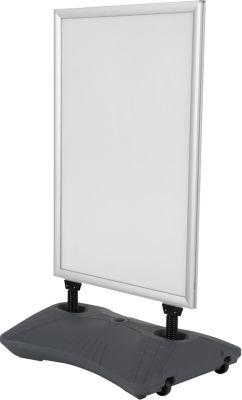 WindPro® GO Kundenstopper silber, doppelseitig, 33 mm, 19‑L Fuß, Stahlfedern, PET, 572×819 mm