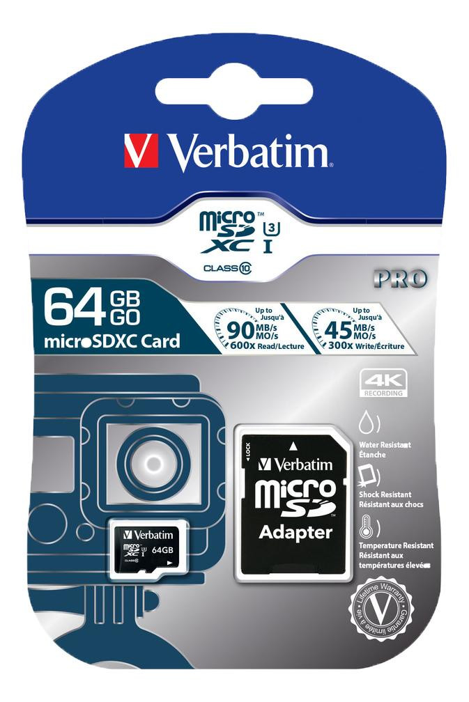 SanDisk PRO microSDXC-kaart 64GB met SD-adapter, U3, UHS-I, 4K UHD