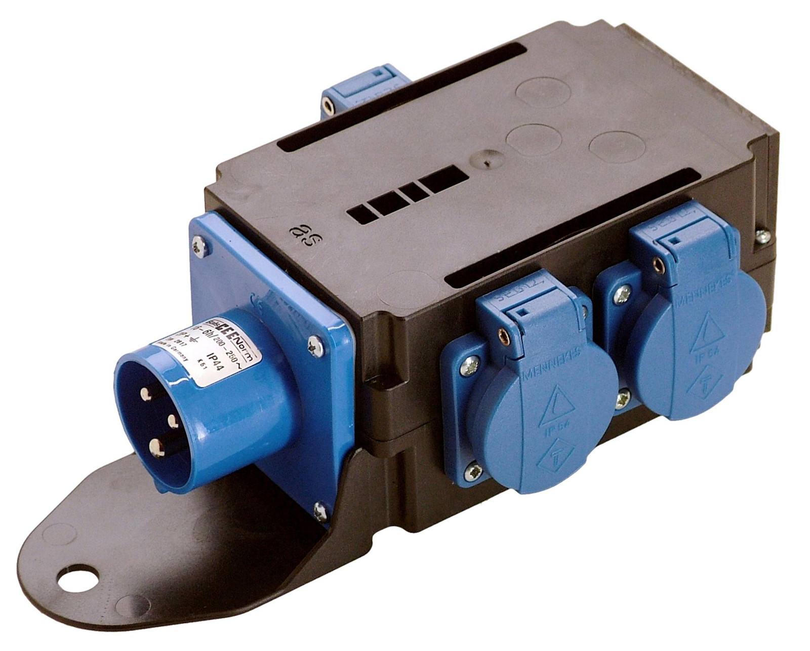 as-Schwabe MIXO stroomverdeler 230V 16A met CEE-stekker naar 3x Schuko-stopcontacten IP44