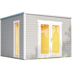 Weka Design Gartenhaus P 285 mit Panorama-Glastüren - 28 mm hellgrau 300 x 300 cm (Gr. 1)