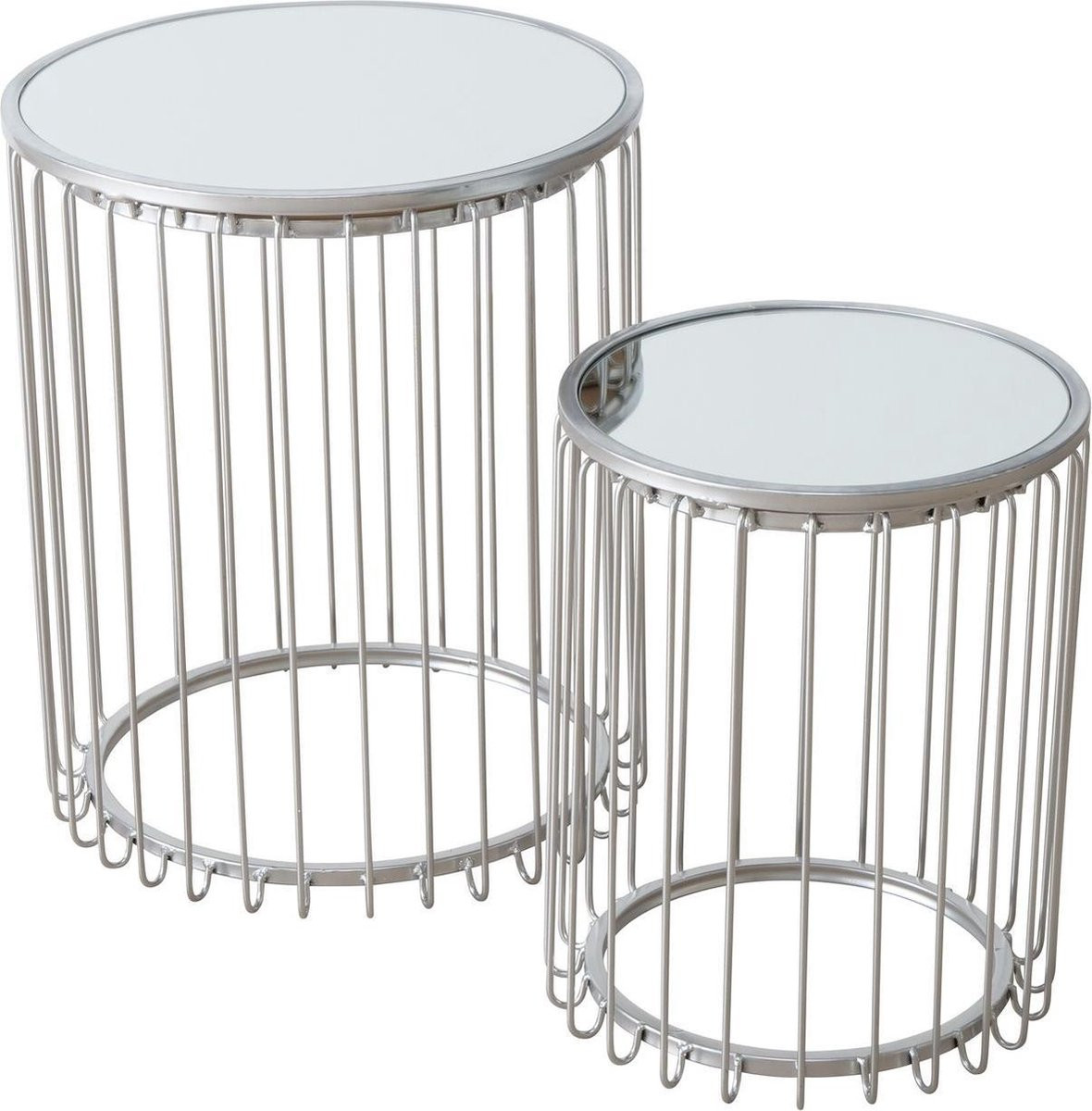 Dulaire Bijzettafel Zilver Rond set van 2