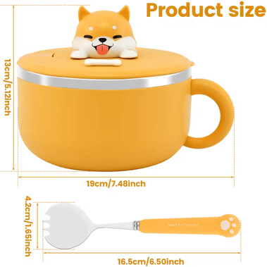 Inspire Curations Insulated Ramen Bowl With Lid 1200ml Microwave Noodle Cooker Bowl With Handle & Fork yellow