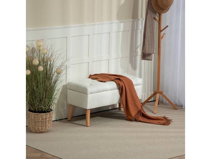 HOMCOM Banc Rembourré Velours avec Rangement, Blanc 80cm