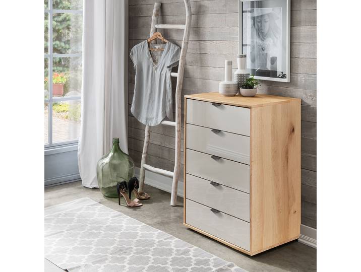 Commode avec 5 tiroirs 60cm Beige/Marron/Champagne Chêne