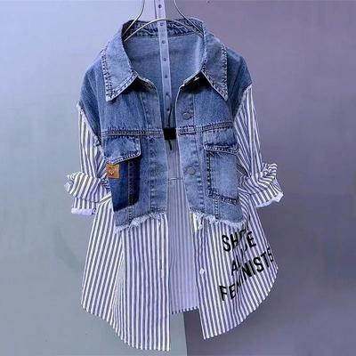 Uplift Essentials Casual Denim Shirt For Women Splicing Jean Jacket Lightweight Spring Autumn Top 2xl style 2