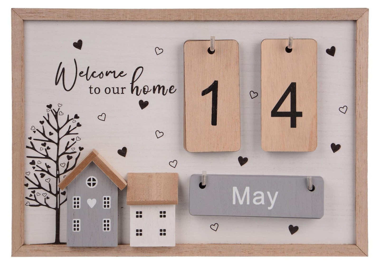 Houten Kalender met Hart Motieven voor Valentijnsdag en Advent