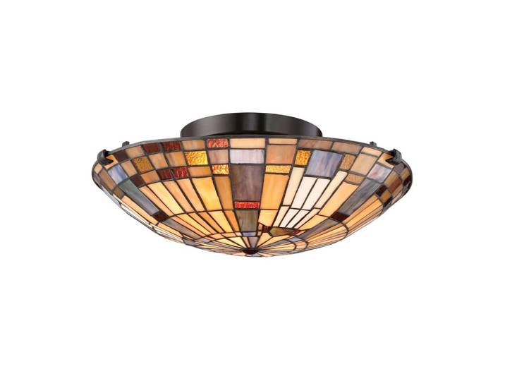 Plafonnier Acier, Verre d'Art multicolore bronze & Abat-jour en Verre