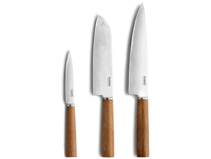 Kuppels EXPERT Profi Damastmesser Set, 3-teiliges Messerset, Kochmesser Set mit Holzgriff, Damaszener Stahl, Mit Kochmesser, Santoku Messer & Allzweckmesser, B489013100