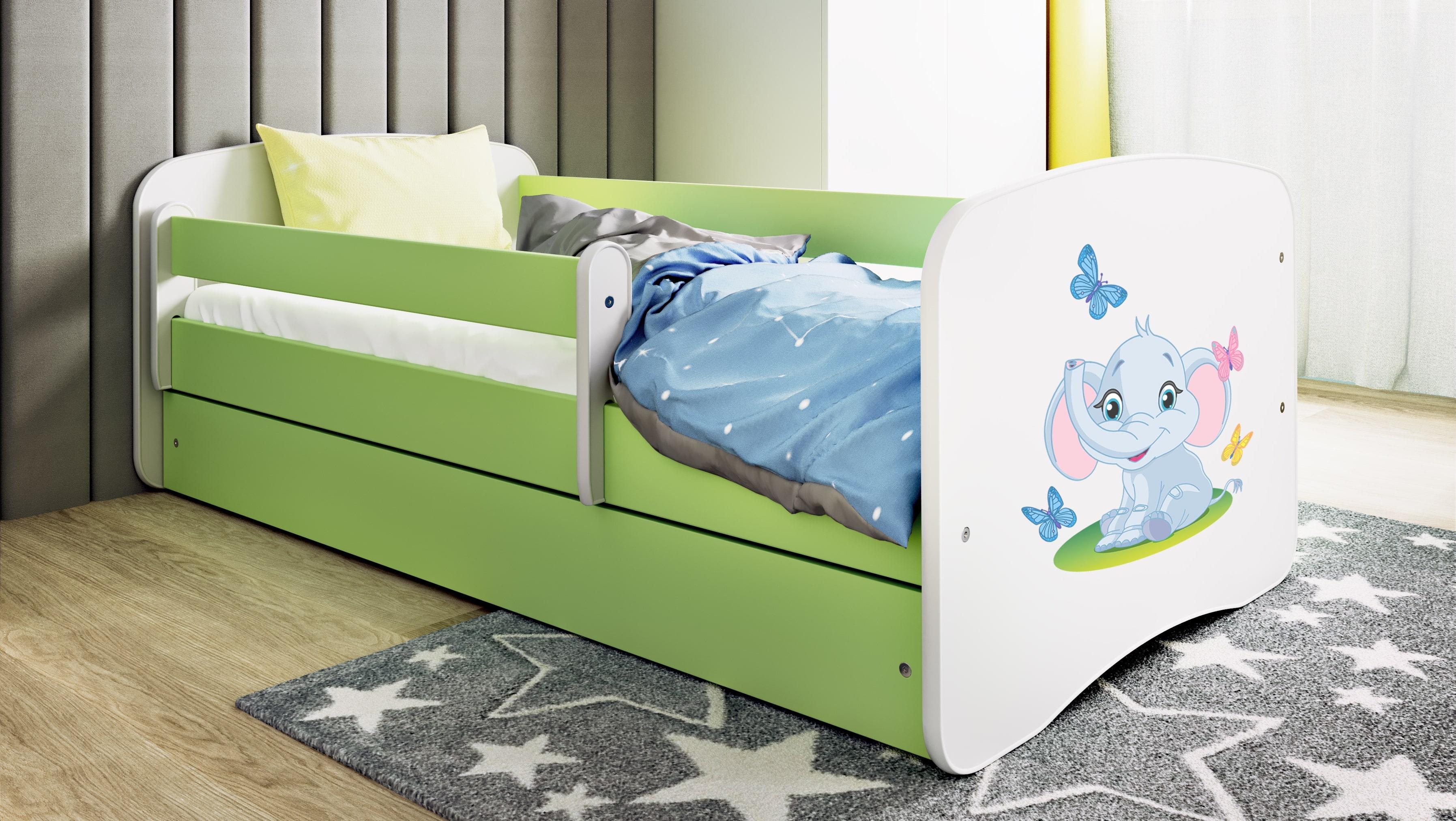 Kinderbett Jugendbett Elefant 70x140, 80x160, 80x180 cm - Komplettset mit Schublade & Rausfallschutz
