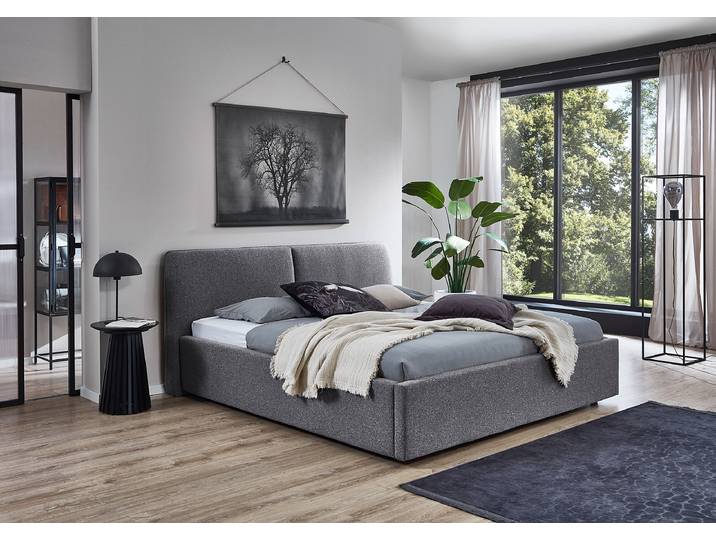 Lit rembourré Allegra 180 x 200cm Tissu structuré Gris/Gris