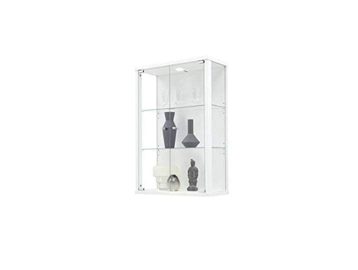 K-Möbel VR-Wohnwelten Hängevitrine (82x56x25,2cm) in Weiss mit 2 Glasböden & LED - Modellauto Vitrine Weiss - Vitrinenschrank Weiß - Sammlervitrine - Glasvitrine klein Regal Glas Mini Vitrine Weiß