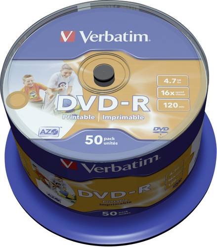 Verbatim 43533 DVD-R Rohling 4.7GB 50 St. Spindel Bedruckbar