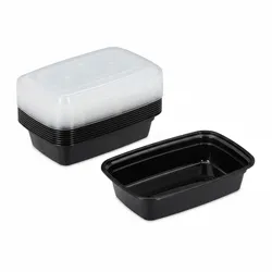 Relaxdays Meal Prep Boxen, 10er Set, 1 Fach, 1000 ml, mikrowellengeeignet, auslaufsicher, Food-Box, Kunststoff, schwarz