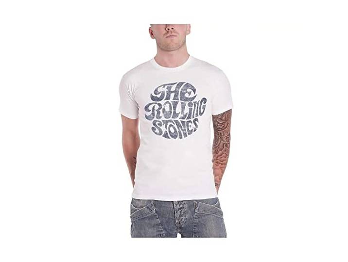 Rolling Stones Heren Tshirt -M- Vintage 70s Logo Wit