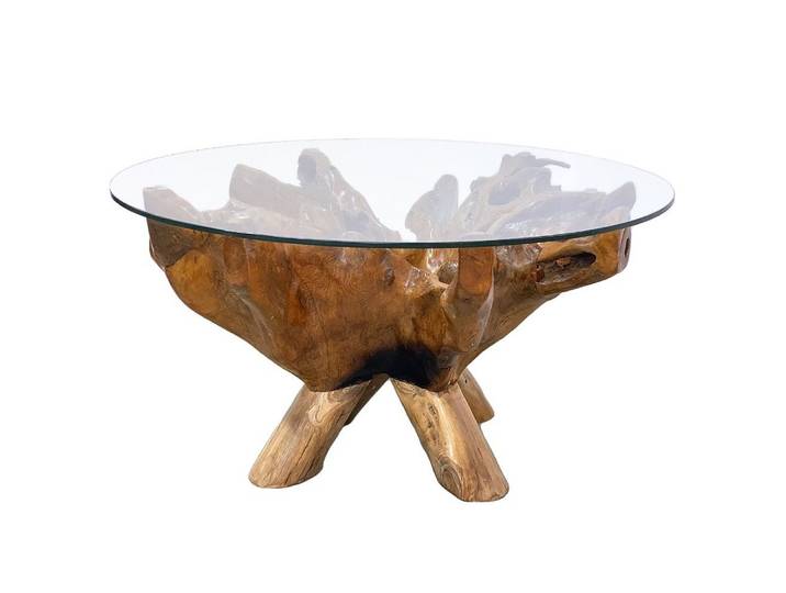 LebensWohnArt Couchtisch Individueller Teak Couchtisch ZONAS natural 110cm mit Glasplatte