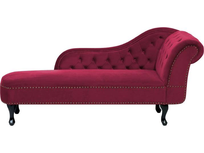 BELIANI Chaiselongue Rechtsseitig Burgunderrot Samtstoff Holzfüße Glamourös