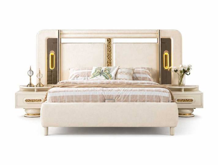 JVmoebel Schlafzimmer-Set Luxuriöses Schlafzimmer Bett mit 2 Nachttischen Designer Einrichtung, (3-tlg), Made in Europa