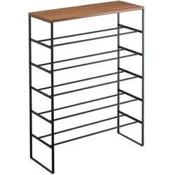 Yamazaki, Schuhschrank, 6-stöckiges Schuhregal mit Holzablage TOWER (66 x 25 x 87 cm)
