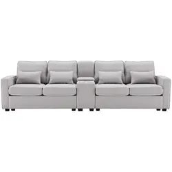 OKWISH Sofa 290x83 cm aus Leinen mit USB-Anschluss und Getränkehaltern – elegantes Design für maximale Bequemlichkeit Grau
