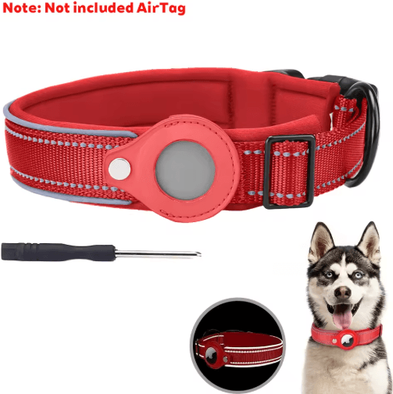 Inspire Picks Reflective AirTag Dog Collar Waterproof Anti Lost Pet Tracking Collar red (no Airtag)