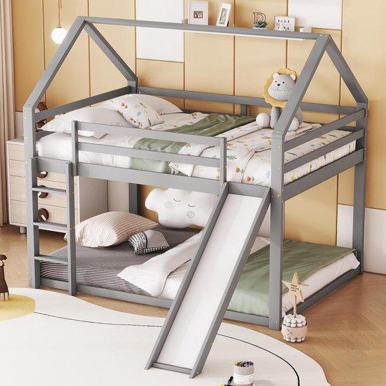 Etagenbett Kinderbett mit Rutsche - Umkehrbare Treppe - 140x200cm - Grau