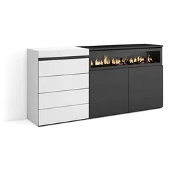 SKRAUT HOME Kommode, Schubladenelement, 157x35x75cm, Schlafzimmer, Zimmer, Elektrokamin, Schwarz-Weiß _ 456_4