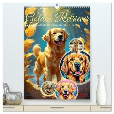 Golden Retriever. Kunstvolle Porträts des beliebten Hundes (hochwertiger Premium Wandkalender 2027 DIN A2 hoch), Kunstdruck in Hochglanz