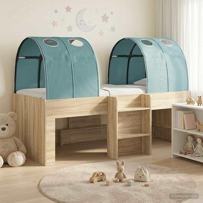 Bett mit Tunnel 3 STK. Sonoma Eiche und Hellblau Holzwerkstoff Kinderbett mit Stauraum für Schlafzimmer Wohnzimmer Gästezimmer for Kinder Jugendliche Erwachsene