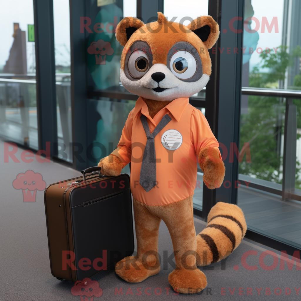 Maskottchenfigur REDBROKOLY eines Pfirsichlemurs mit Hemd und Aktentasche