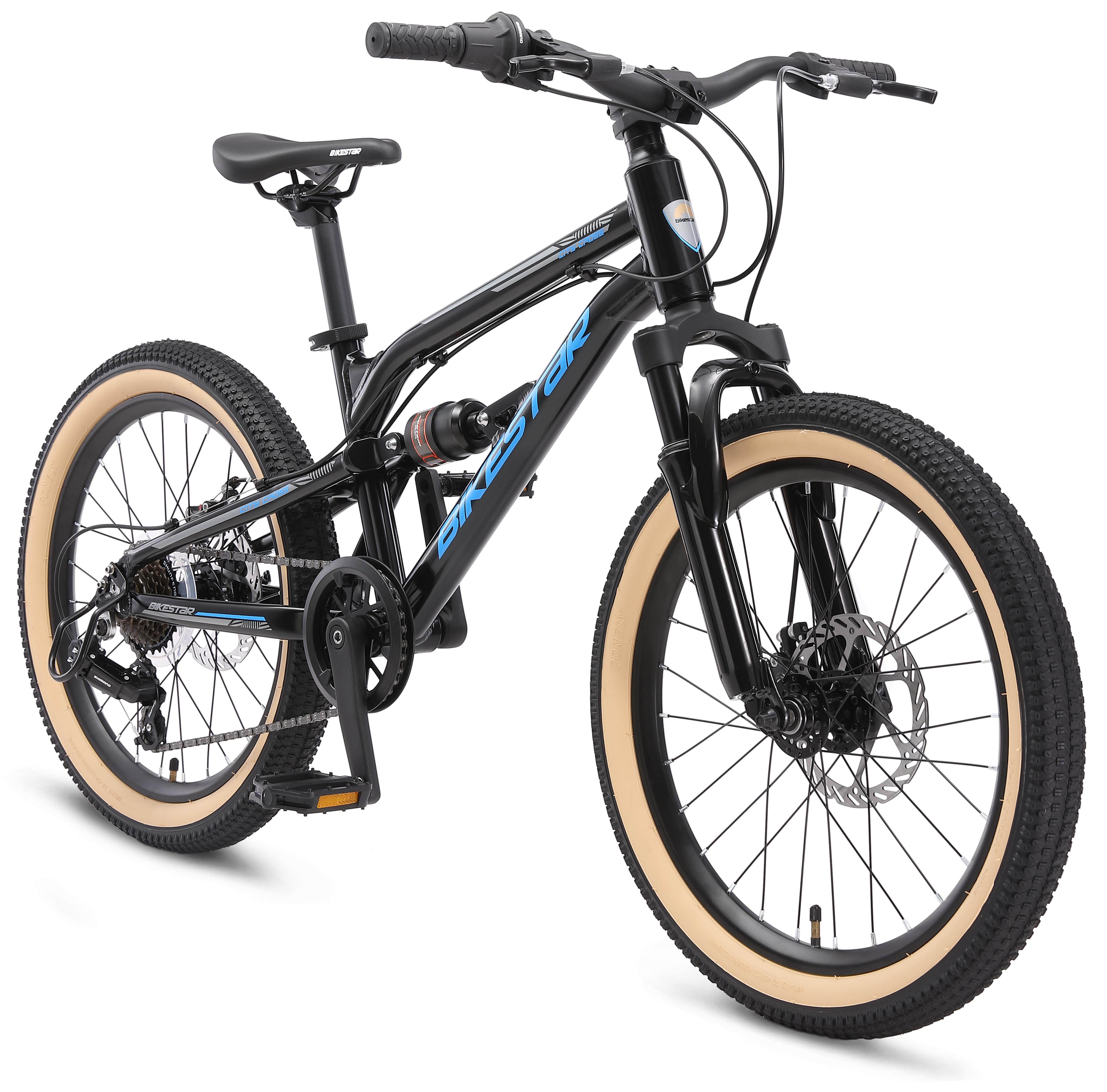 BIKESTAR Alu Kinder Jugend Mountainbike Vollgefedert, 7 Gang Shimano, 20 Zoll ab 6 - 7 Jahre | Fully MTB Scheibenbremse | Grün