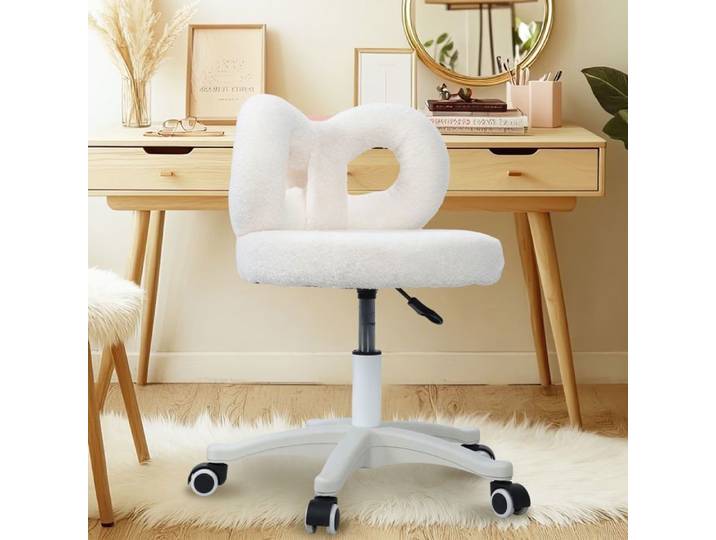 FLASIDU Chaise Coiffeuse Pivotant Chaise de Bureau Chaise de Maquillage Réglable en Hauteur Blanc Pour Chambre salon 45*65cm