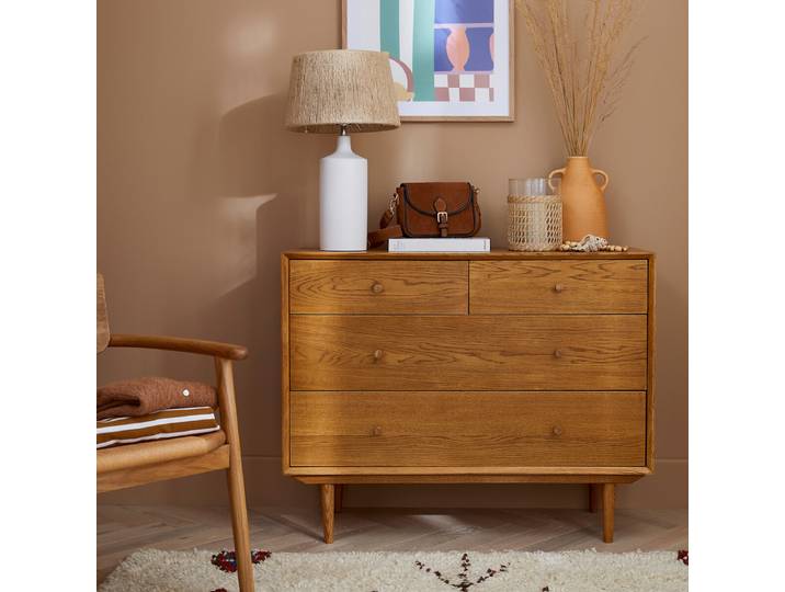 LA REDOUTE Commode vintage 4 tiroirs, Quilda Marron Bois Clair Chêne