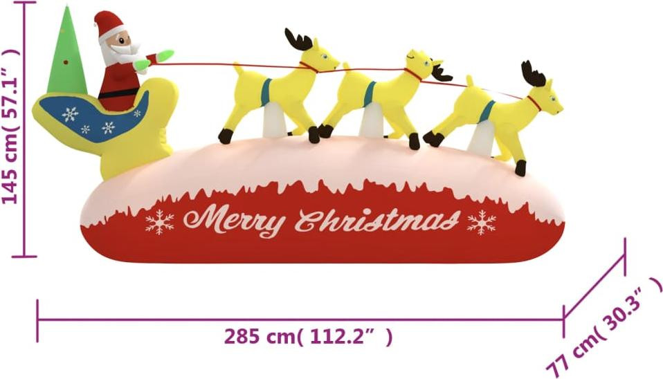 vidaXL Opblaasbare kerstman met rendieren en LED-verlichting, 145 cm