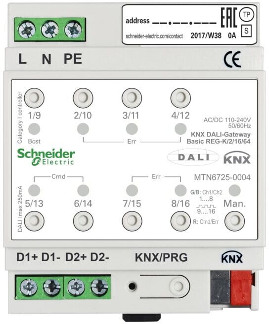 Schneider Electric Passerelle KNX DALI Basic REG-K/2/16/64 2 canaux MTN6725-0004 (MTN6725-0004)