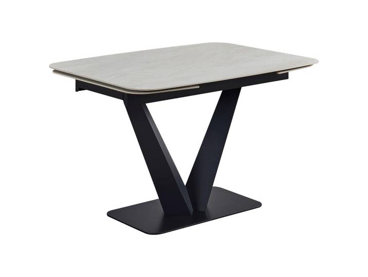 Novel Esstisch, Schwarz, Weiß, Metall, Keramik, rechteckig, eckig, Bodenplatte, 90x76x120-180 cm, ausziehbar, Esszimmer, Tische, Esstische, Esstische ausziehbar