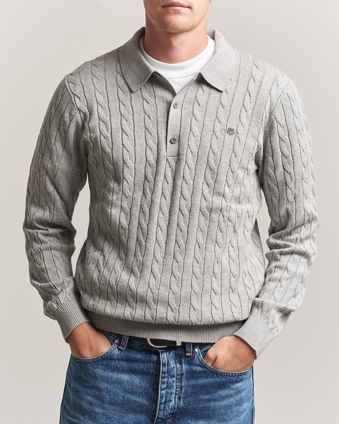 Gant Cotton Cable Polo Grey Melange men XL Grå