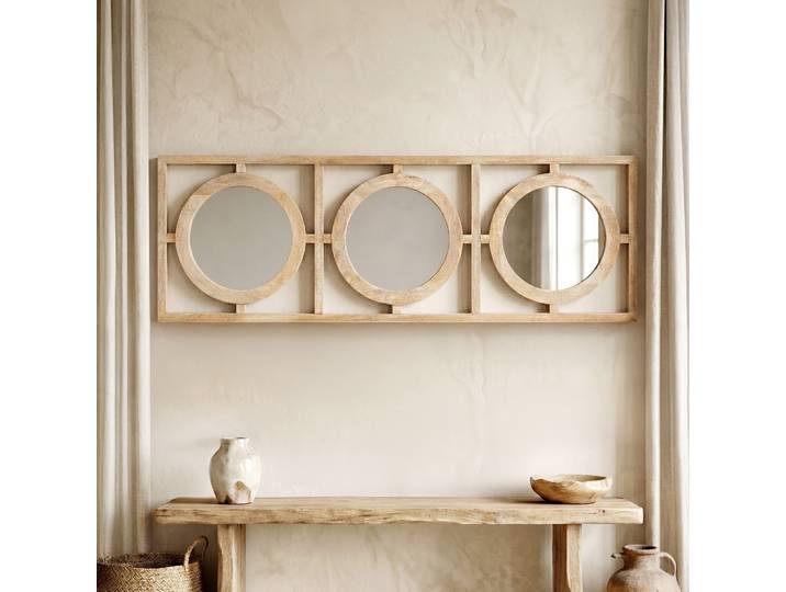 Ensemble rectangulaire 145 x 50 cm de miroirs ronds avec cadre en bois - Ellipse